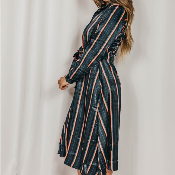 NEW // Multi Striped Button Down Midi Dress - Teal - Picture 5 of 6